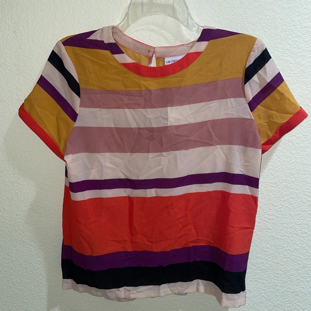 NWT Purple, beige, pink, black, mustard yellow short sleeve Liz Claiborne shirt